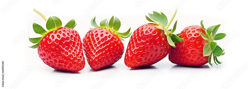 close-up photo of ripe red strawberries on a white background. Generative AI close-up photo of ripe red strawberries on a white background. Generative AI