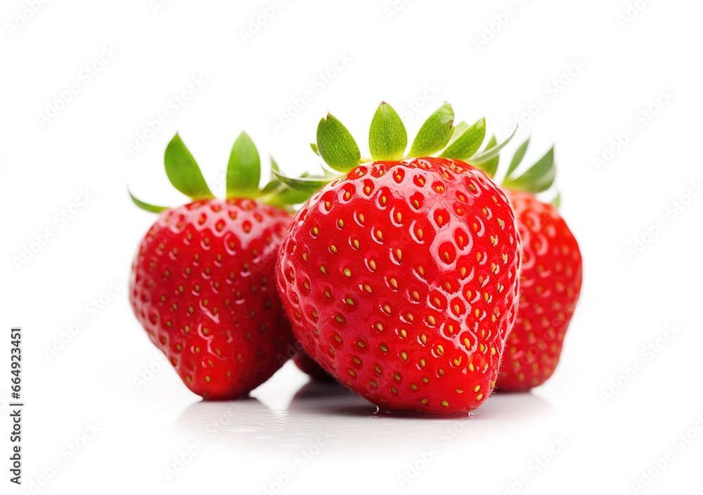 close-up photo of ripe red strawberries on a white background. Generative AI close-up photo of ripe red strawberries on a white background. Generative AI