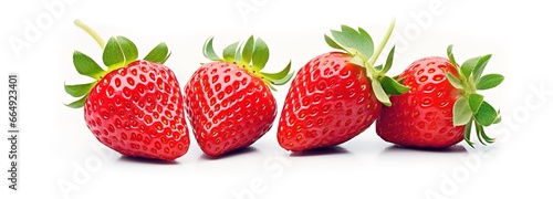 close-up photo of ripe red strawberries on a white background. Generative AI