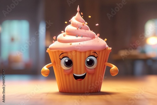 adorable animated cupcake. Generative AI