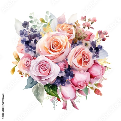 beautiful flower bouquet in watercolor style on white background. © Nanda