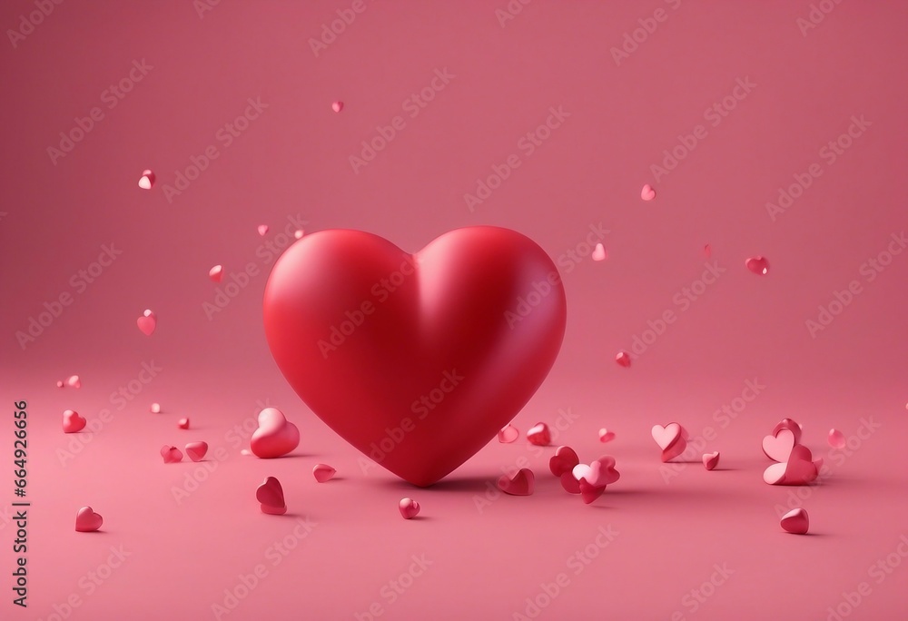 Valentine concept set 3d red heart object isolated on pink background for graphic decorate 3d render