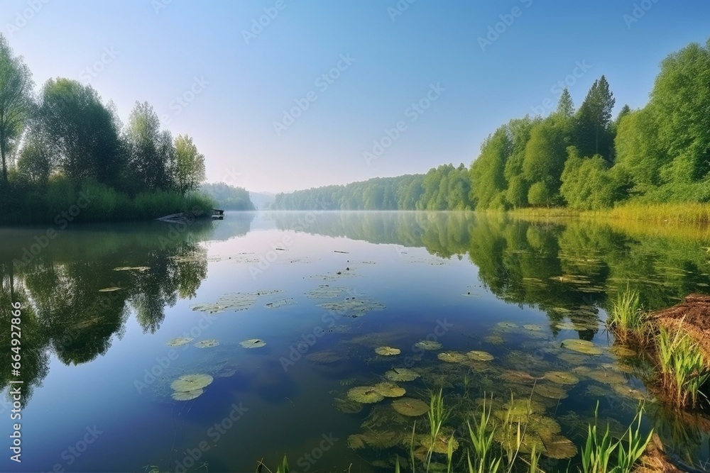 Scenic view of a picturesque countryside lake. Generative AI