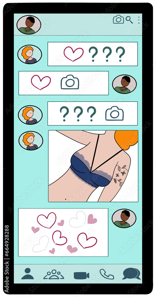 Chat conversation on a smartphone of people who are engaged in sexting  - obrazy, fototapety, plakaty 