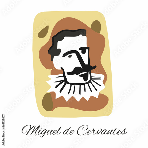 Illustration of the writer Miguel de Cervantes, author of Don Quixote. photo