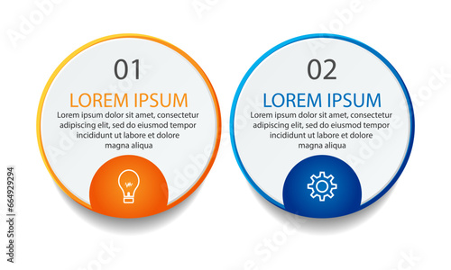 Two step infographic, simple design, lines, colors, icons, 2 parts, suitable for your business presentation