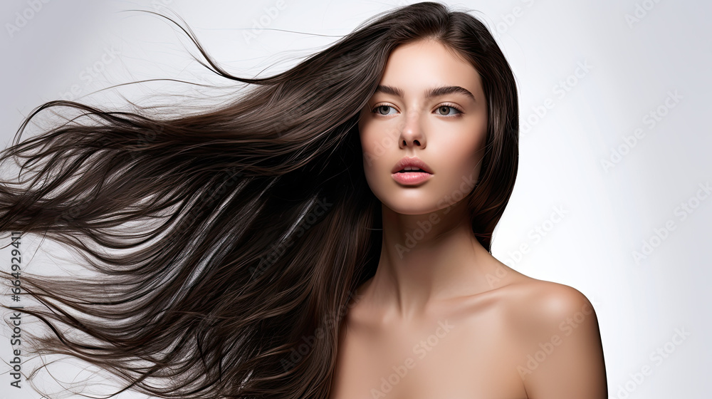 Woman with dark brunette beautiful healthy hair, Healthy hair advert Woman with dark brunette beautiful healthy hair, Healthy hair advert