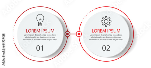 Two step infographic, simple design, lines, colors, icons, 2 parts, suitable for your business presentation