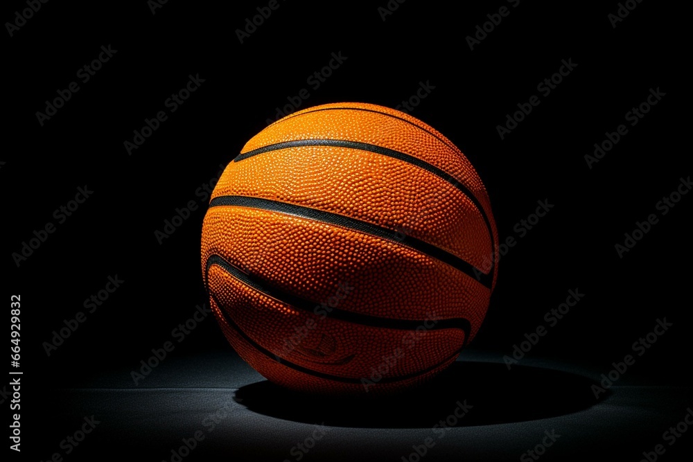 Vibrant orange basketball on a dark surface. Generative AI
