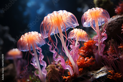 Beautiful abstract surreal jelly fish in the aquarium background 