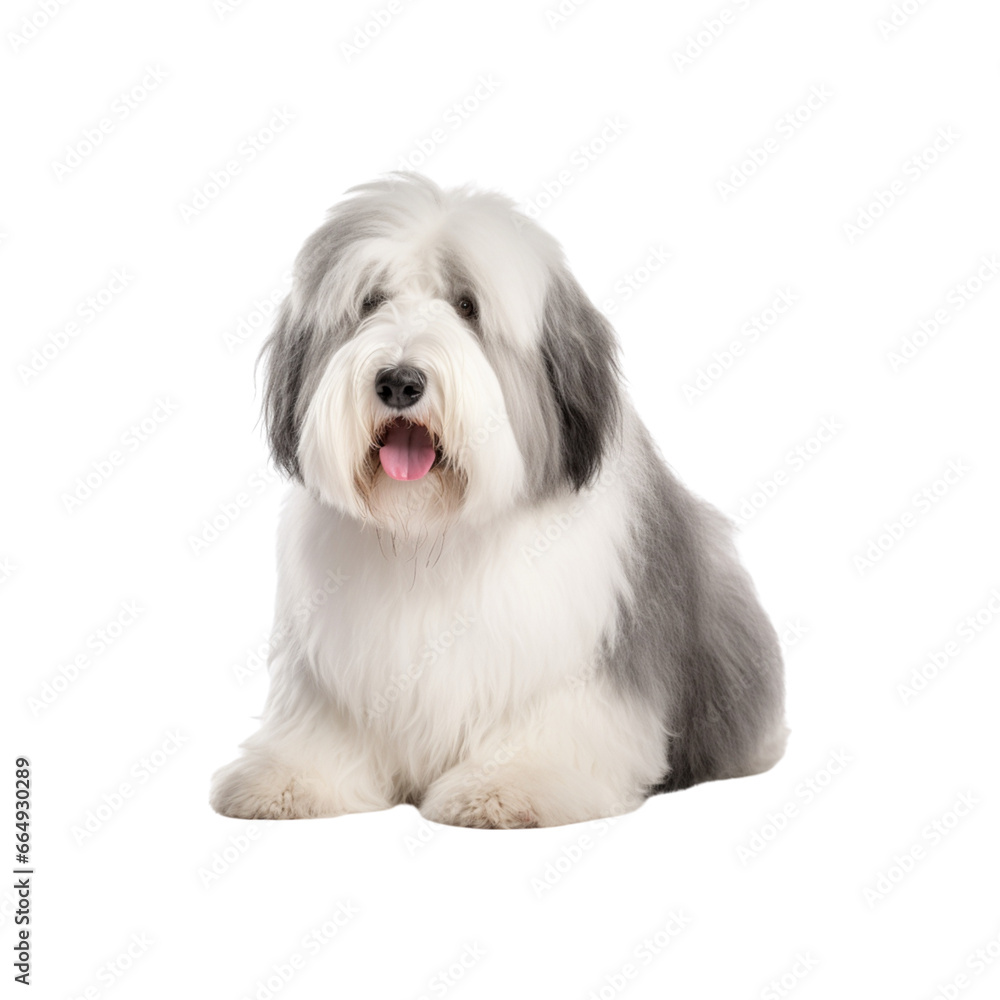Old English Sheepdog dog breed no background Old English Sheepdog dog breed no background
