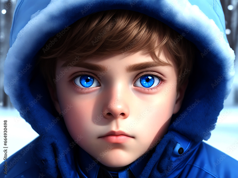 A Cute boy with blue eyes and blue jacket . Generative Ai A Cute boy with blue eyes and blue jacket . Generative Ai