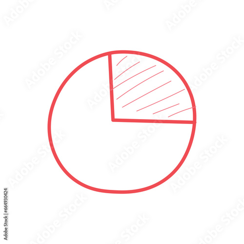 One-quarter fraction circle with fraction number. Fraction parts. Numerator, denominator and dividing line. Mathematics resources for teachers and students. Vector illustration.