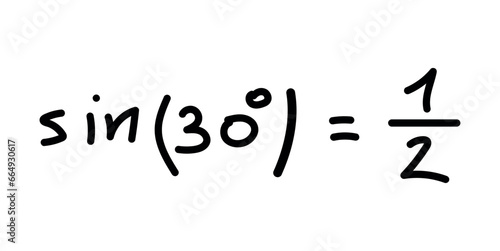 Value of sin 30 degree formula. Mathematics resources for teachers and students. Scientific doodle handwriting concept.