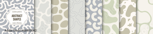 Collection of seamless patterns with abstract shapes. Delicate color creative vector backgrounds. Drawing trendy endless textures - tile design. Unusual spotted prints