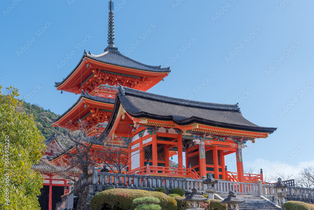 The most beautiful viewpoint of Kiyomizu-dera Temple is a popular tourist destination in Kyoto, Japan. The most beautiful viewpoint of Kiyomizu-dera Temple is a popular tourist destination in Kyoto, Japan.