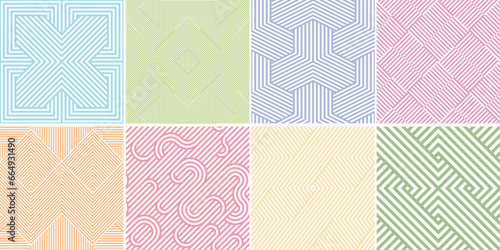 Collection of seamless weave geometric patterns. Color endless striped textures - delicate backgrounds. Bright repeatable prints