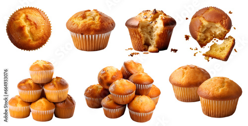 Plain basic classic muffin muffins on transparent background cutout, PNG file. Many assorted different design angles. Mockup template for artwork


