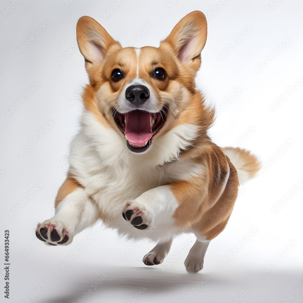 corgi dog running isolated on a white background