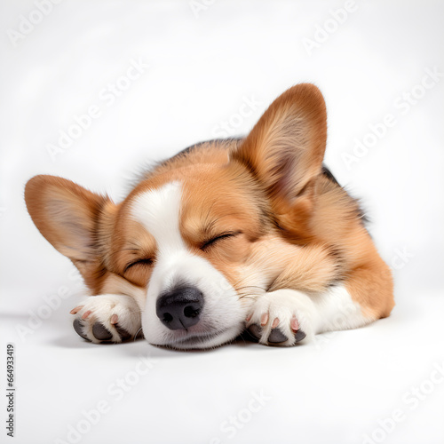 corgi dog sleeping isolated on a white background