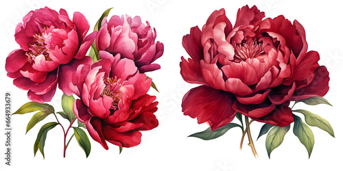 Fototapeta Naklejka Na Ścianę i Meble -  Red peony illustration clipart. Generative AI.