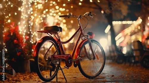 "Festive Bike: Bright Christmas Lights and Decoration on City Background Texture" © Sandris_ua