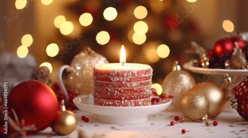 Wallpaper Mural "Festive Christmas Centerpiece with Lit Candle, Advent Arrangement, Berries and Brick - Adding Beauty and Cheer to Your Celebrations!" Torontodigital.ca