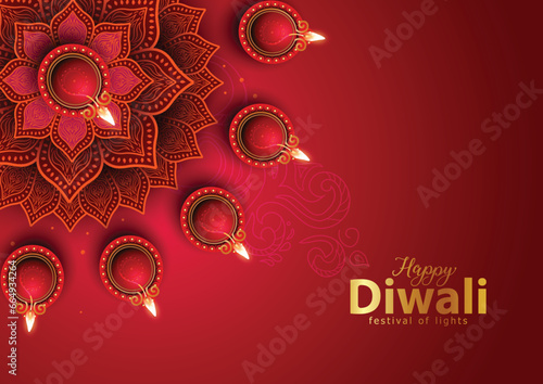 happy Diwali. Indian festivals of light with golden pot Diya. vector illustration design