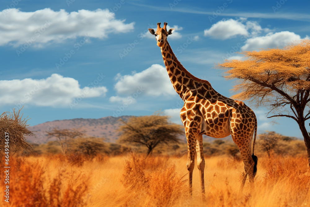 Obraz premium Giraf wildlife animal in africa with savanna background