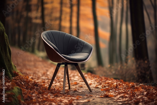 Modern chair funiture in nature forest autumn background.