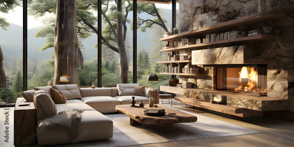 Interior of modern living room panorama