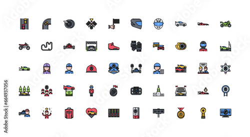 car racing icon set