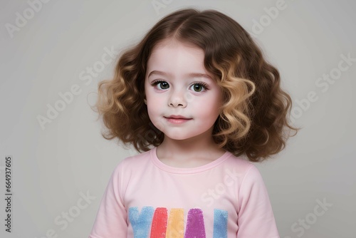 Charming Portrait of Adorable Curly-Haired Little Girl, Studio Photoshoot Of Little Girl