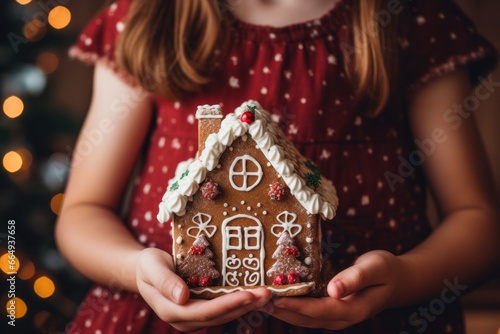 A heartwarming image of a child's hand holding a homemade gingerbread house cookie, surrounded by an assortment of holiday-themed treats.