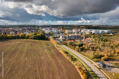 Aerial view of a residential area in Rotmankai, Poland photo