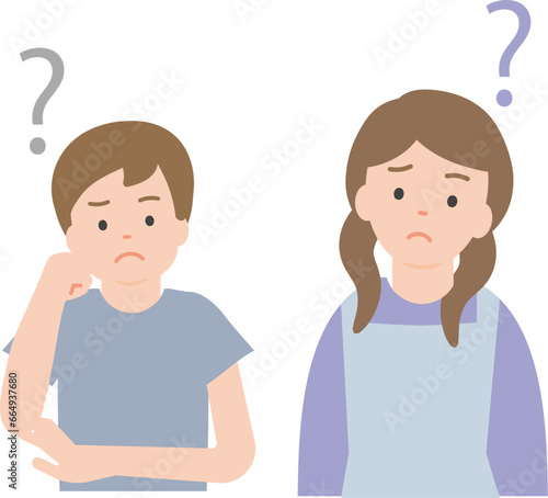 疑問で首をかしげる2人の子ども