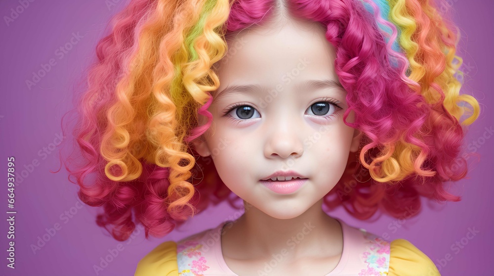 Charming Portrait of Adorable Curly-Haired Little Girl, Studio Photoshoot Of Little Girl