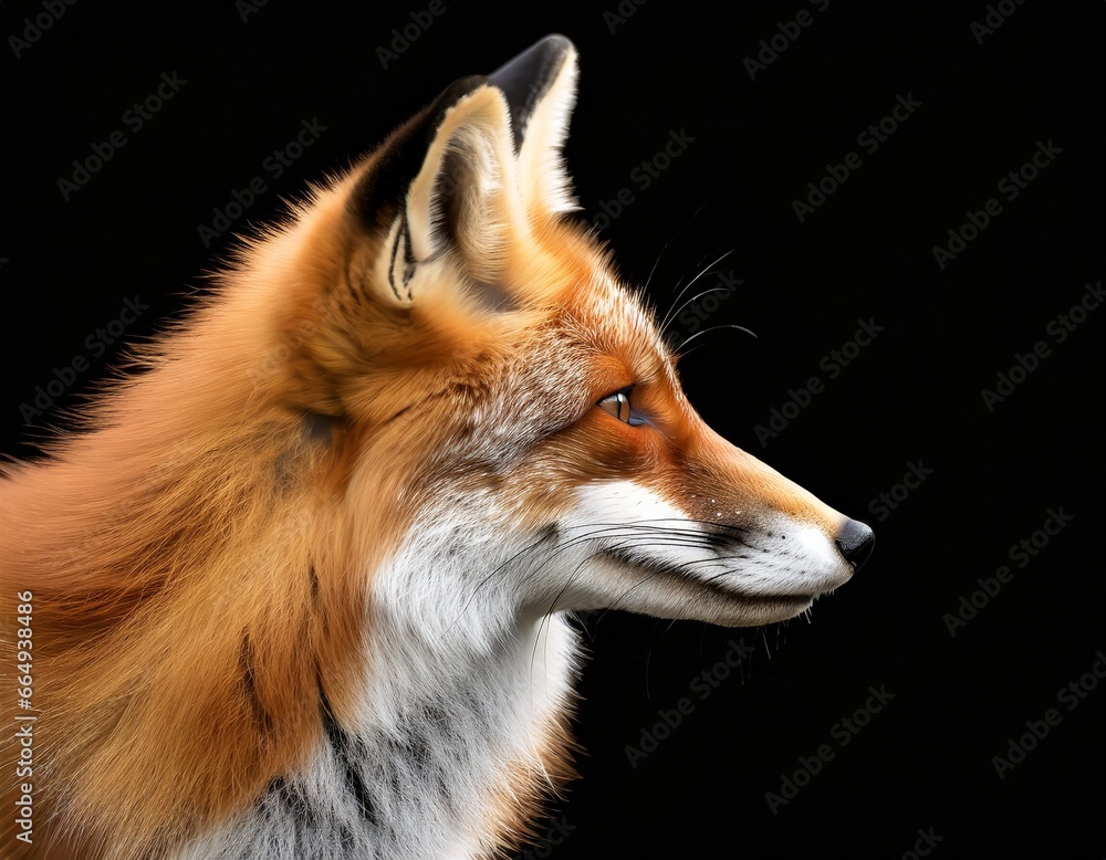 Fototapeta premium Red fox (Vulpes) Profile view on black background 