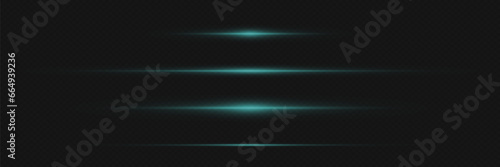 Collection of glowing horizontal neon lines. Shining laser beams with LED effect. Vector elements.