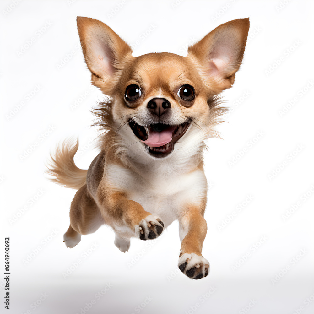 Chihuahua dog running isolated on a white background