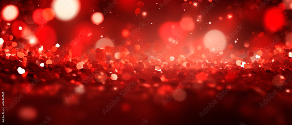 Valentine's Day banner. Abstract header wallpaper with red hearts and copy space. Love concept. Celebrate life.