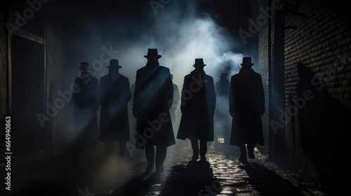 Several dark silhouettes of criminal people photo