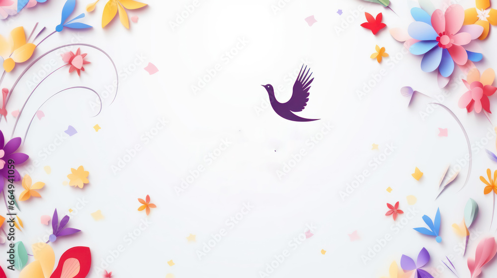 Fototapeta premium Flowers and dove background with copy space for greeting text