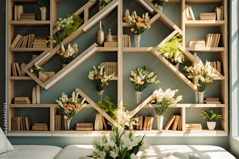 Spring Bookcase interior design, Modern spring interior with built-in bookcase ...