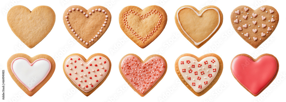 Heart-shaped cookies isolated on transparent background
