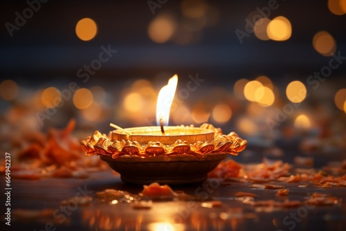 A Diwali diya lamp, its radiance blending with the festive celebration