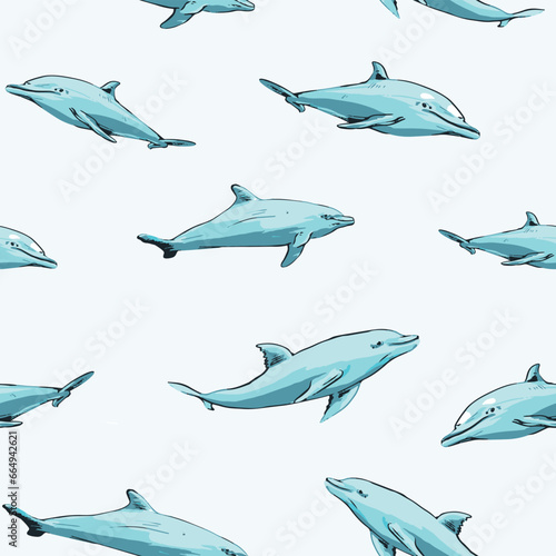 Blue Dolphins. Decorative vector seamless pattern. Repeating background. Tileable wallpaper print.