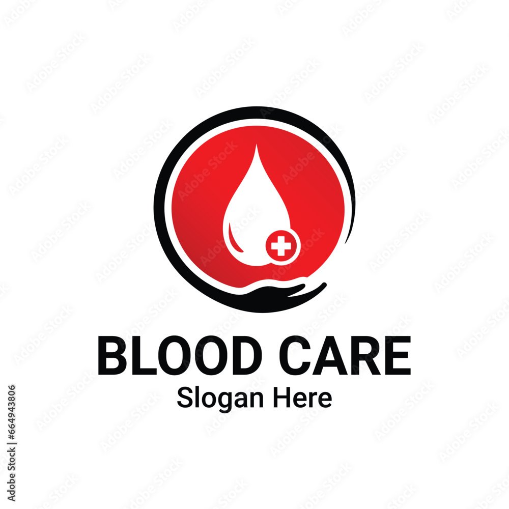 Blood Care Logo With Hand Care Template Illustration. Blood Donation Secure Logo Concept. Hematology Medical Blood Cell Logo Design Vector Template. Blood Care Logo With Hand Care Template Illustration. Blood Donation Secure Logo Concept. Hematology Medical Blood Cell Logo Design Vector Template.
