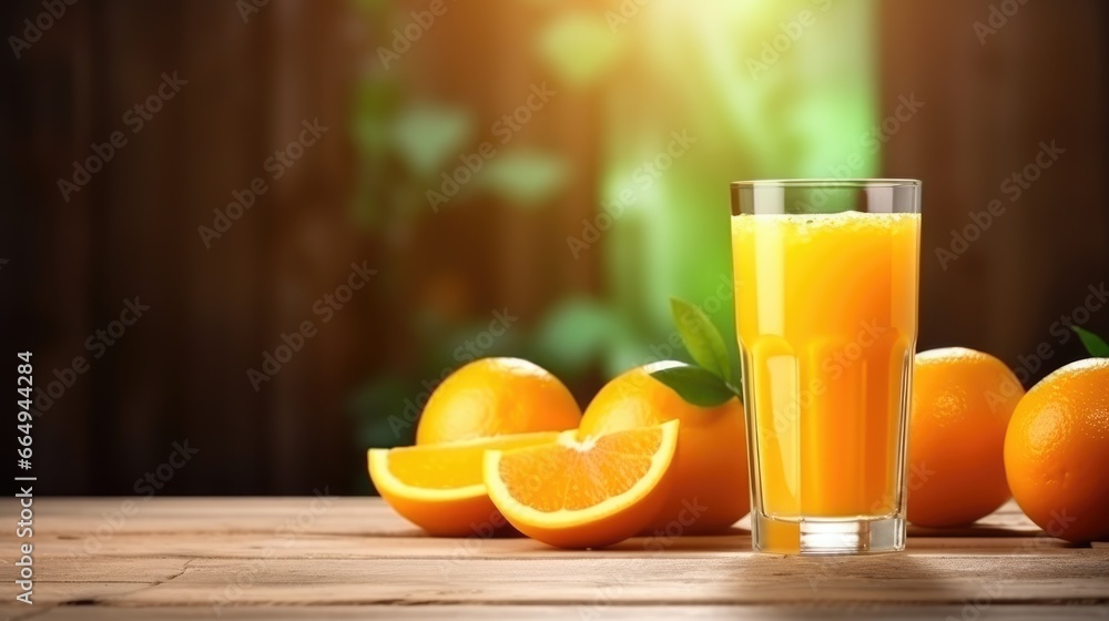 Orange juice with sliced in an orange farm background. Orange juice with sliced in an orange farm background.