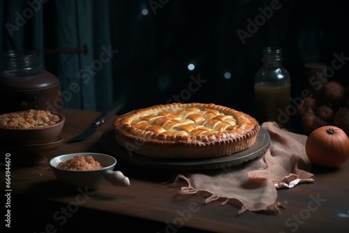 tasty pie on table. Generative AI